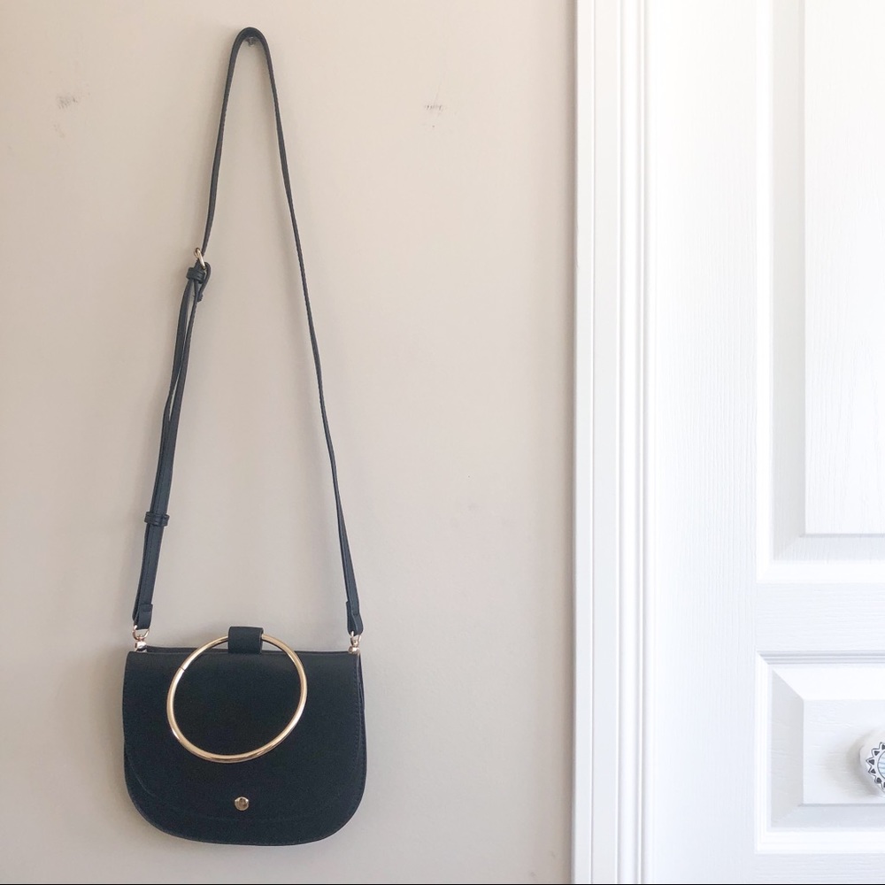 Madison West Black Purse with Gold Ring